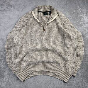 Vtg Quarter Zip Knit Sweater Heavyweight Fisherman Chunky Tan Cottagecore XXL